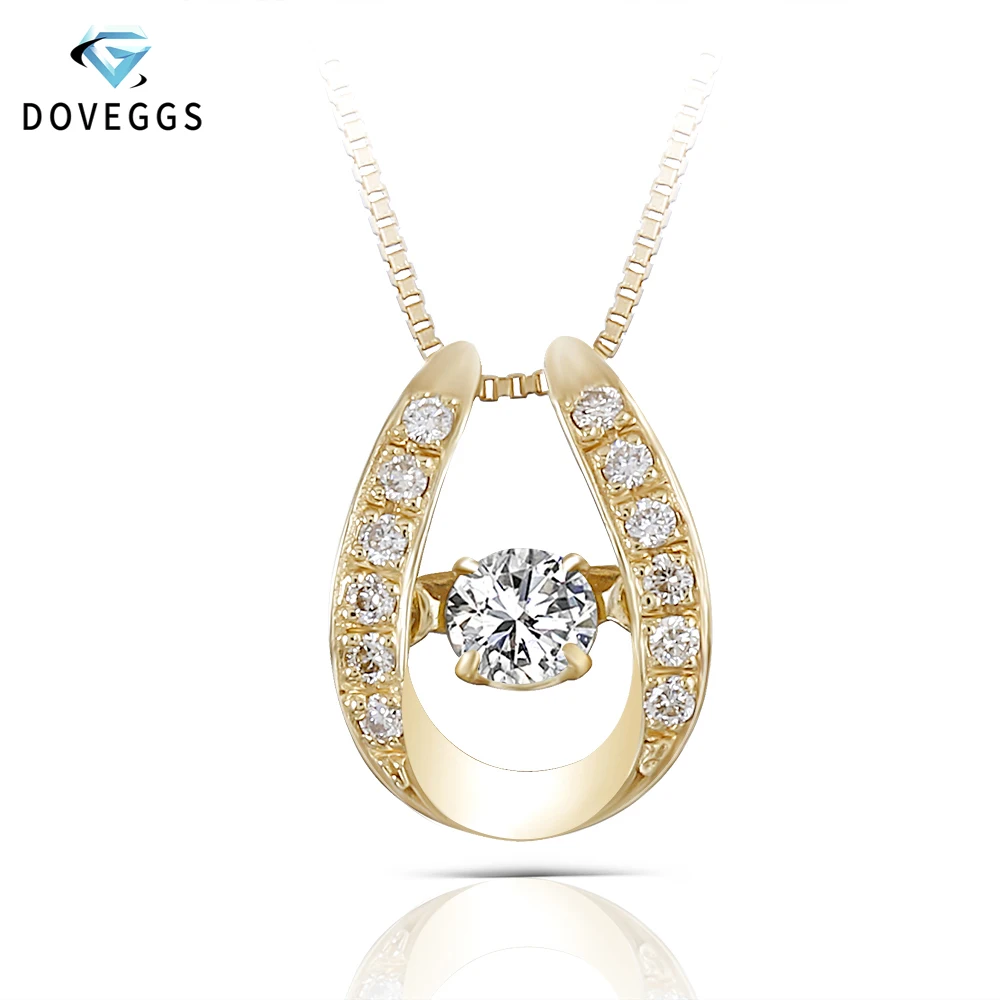 DovEggs Solide 18K 750 Gelb Gold Center 0.2ct Diamant Halskette für Frauen Tanzen Diamant Anhänger