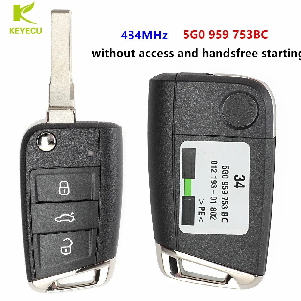 

KEYECU New Replacement Flip Remote Key Fob 3 Button 434MHz ID48 for Volkswagen MQB Golf VII MK7 , for Skoda Octavia A7 2017