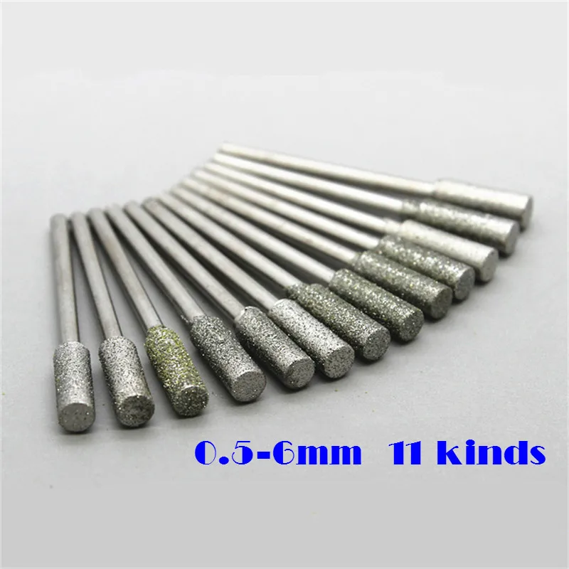 30 pcs Diamond Coated 2 mm cylindrique cylindre Rotary Drills Bits Bit Burr bavures