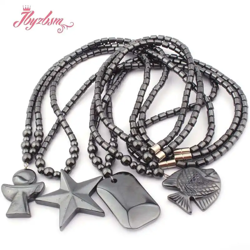 4x5mm Column (No Magnetic) Black Hematite Stone Beads Star Cross Pendant for Necklace Women Fashion Jewellery 18&quot Free Shipping |