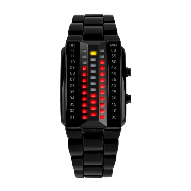 

SKMEI Luxury Fashion Wristwatch Waterproof Men Women Stainless Steel Red Binary Luminous LED Electronic Display Sport Watches