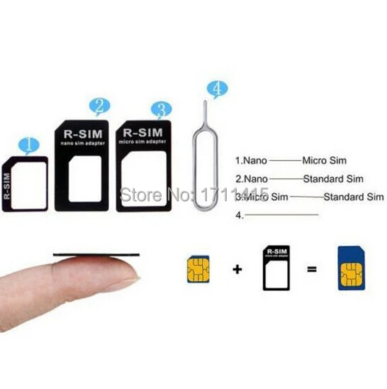 4 в 1 Nano SIM к адаптерам Micro/standard Card Adaptors для iPhone 5 4S 4 для iPhone5 с розничной упаковкой Eject SIM карта Pin