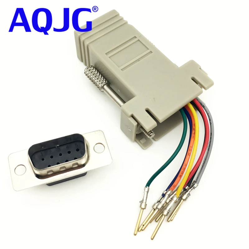 AQJG 10 шт. RS232 DB9 штекер к RJ45 гнездовой разъем адаптер com LAN 232 db9 RJ45|db9 female connector|db9 male