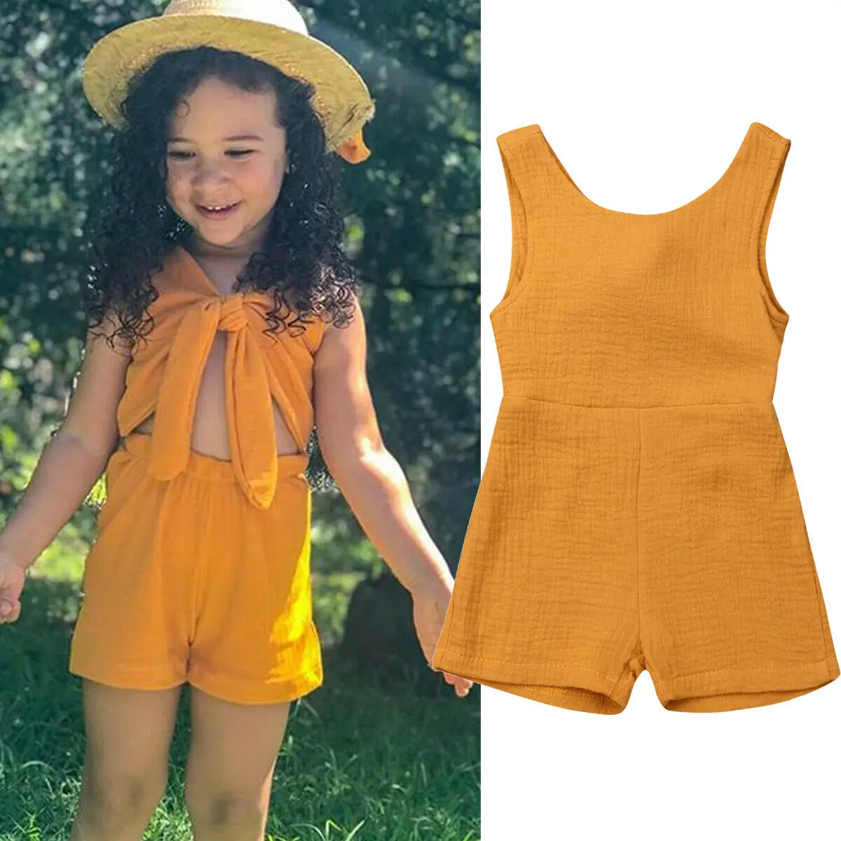 

6-12 Months Little Kids Baby Girls Summer Sleeveless Solid Bowknot Romper Jumpsuit Overall Shorts One-Piece Summer Cute Clothes