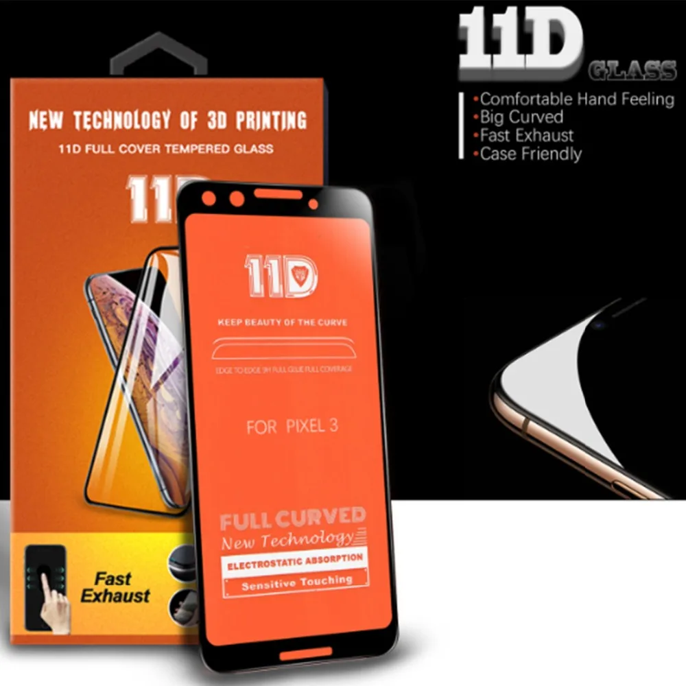 

11D Full Glue Protective Glass for Google Pixel 3 XL Black Screen Protector on Pixel 3 Full Cover Tempered Glass