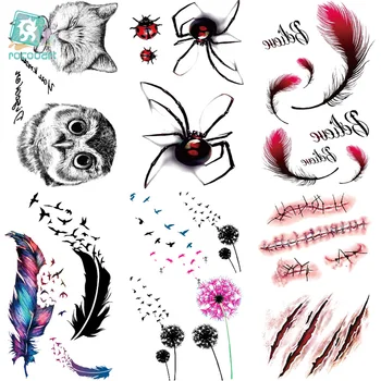 

Rocooart RC231-259 Waterproof Temporary Tattoo Sticker Halloween Realistic Blood Injury Scar Feather OWL Fake Tattoo Sticker