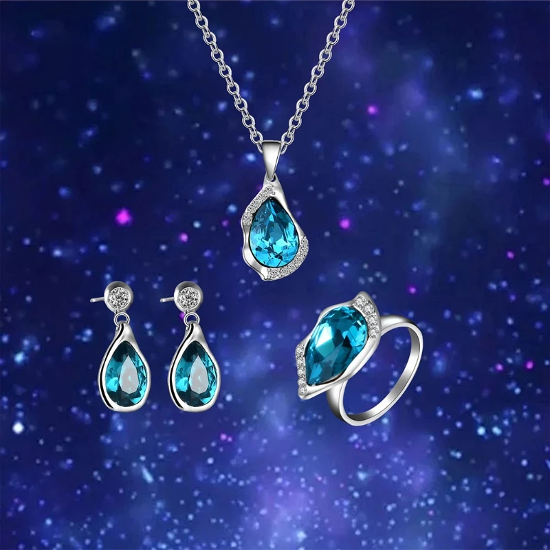 

1 Set Necklace Earrings Ring Bride Wedding Women Jewelry Luxury Elegant Pendant Drop Ship W2952001