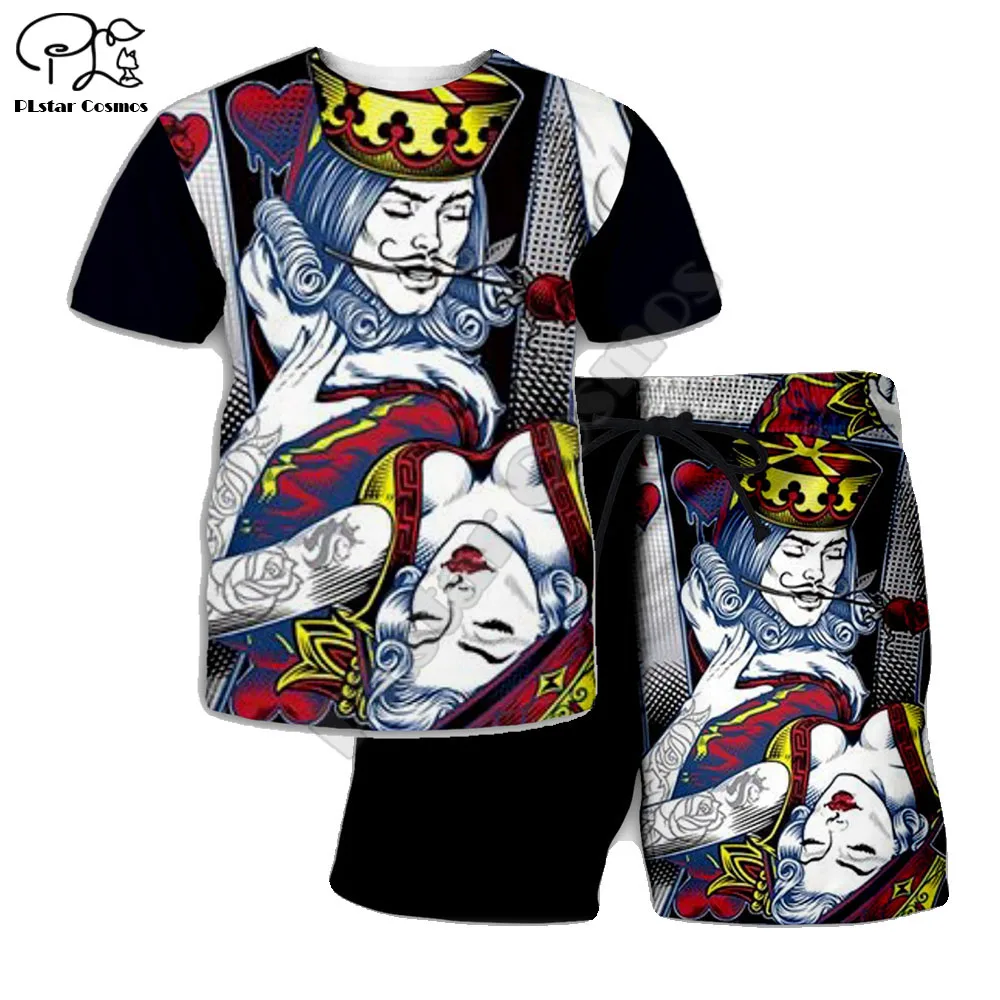 

PLstar Cosmos Summer T Shirts king and Queen Printed 3D T-Shirt and shorts Mens for boy poker Suit Drop shipping