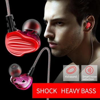 

Fonge F6 Earphone Dual Driver Super Bass Headset with Mic Sport HIFI Stereo Earbuds four core dual coil earphones