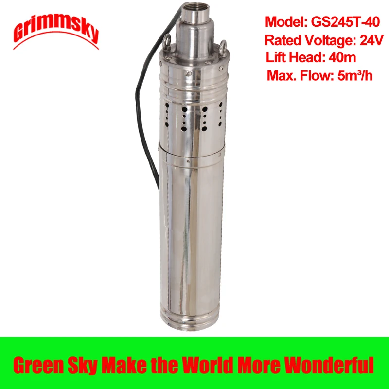 

high flow 5m3/h 40m lift head 864W DC 24V Built-in MPPT 3.5inch solar powered submersible water pump