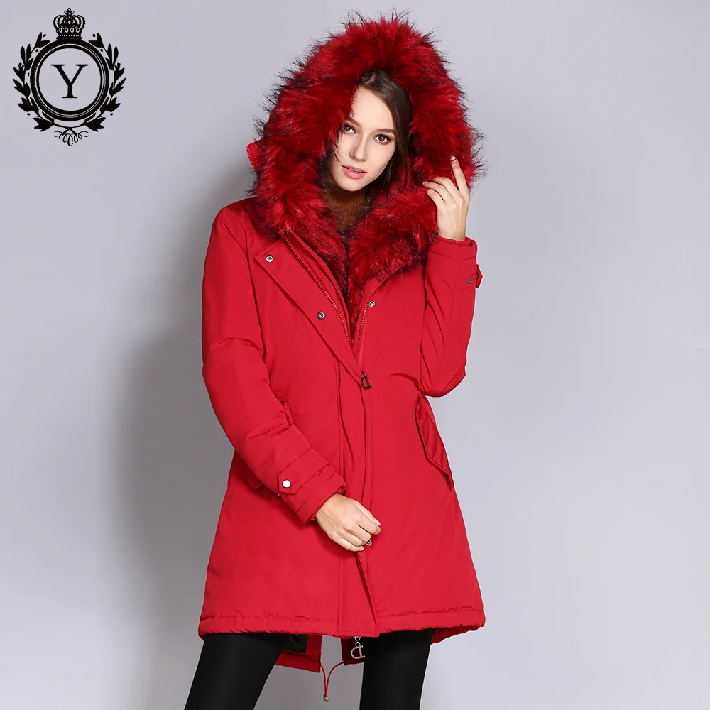 COUTUDI Women's Winter Jacket 2018 Fur Collar Coats Female Warm Parkas Thick Solid Red Hooded Long Coat Cotton Padded Fur Parka COUTUDI Women's Winter Jacket 2018 Fur Collar Coats Female Warm Parkas Thick Solid Red Hooded Long Coat Cotton Padded Fur Parka