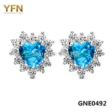 GNE0492 Joyería de Moda 925 Plata de Ley Pendientes de La Joyería Del Corazón Del Océano Azul Cristalino de LA CZ Pendientes Para Las Mujeres Brincos
