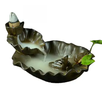 

Lotus Leaf Ceramic Backflow Incense Burner Smoke Waterfall Stick Incense Holder Incense Crafts Creative Home Office Decoration