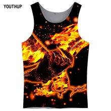 YOUTHUP, новинка, мужские майки, летние футболки, 3D печать, огненный Орел, повседневный крутой жилет, спортивная одежда, бодибилдинг, для мужчин размера плюс