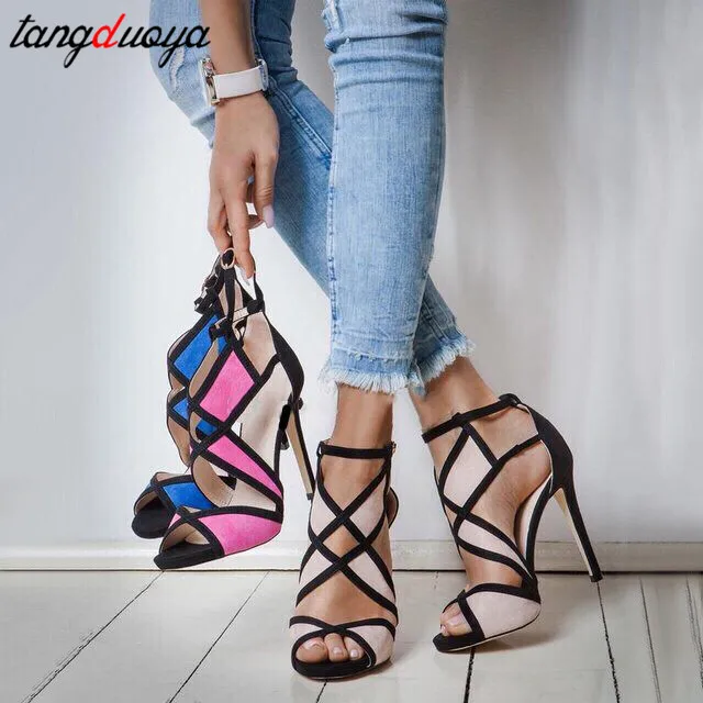 Peep Toe High Heels Shoes Woman Sexy Pumps Women Shoes High Heel Sandals Ankle Strap Pumps Stiletto escarpins sexy hauts talons