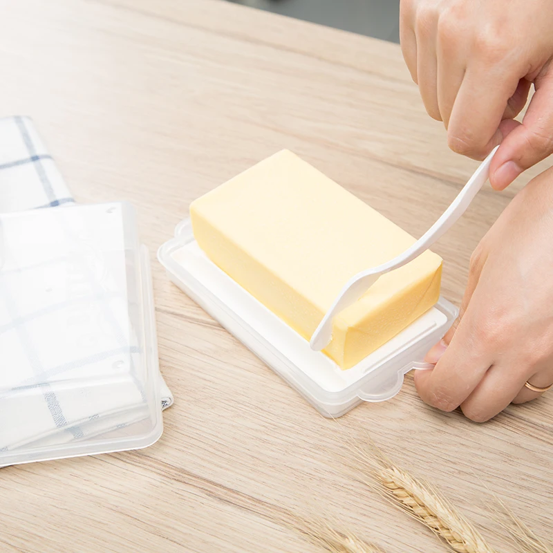 

Japan Original Transparent Butter Storage Box Case Container Cheese Server Keeper Tray with Knife & Partition
