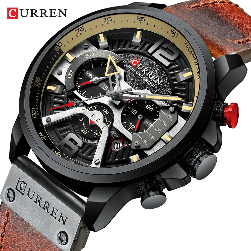 

Casual Sport Watches Men Army Brown Top Brand Luxury Military Leather Wrist Watch Man Clock Fashion Chronograph Wristwatch 2019