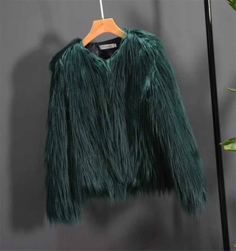 

Short Sexy V-neck Jacket Coats With Dark Green Ladies'high Imitation Fur European and American Fashion Trend Korean Version Wash