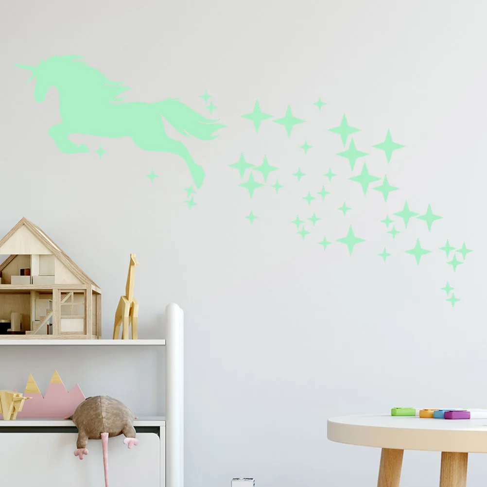 

1pc Unicorn Horse Star Pattern Sticker Fluorescent Creative Luminous Carved Room Home Holiday Wall Festival Sticker