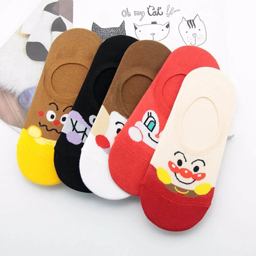 

Anime Anpanman Baikinman socks Jam's Uncle Shokupanman funny cute women sock spring summer thin invisible non slip cotton socks