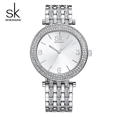 Shengke серебряные часы женские брендовые Роскошные Кристальные женские кварцевые часы Reloj Mujer SK женские часы-браслет Montre Femme - Цвет: Silver