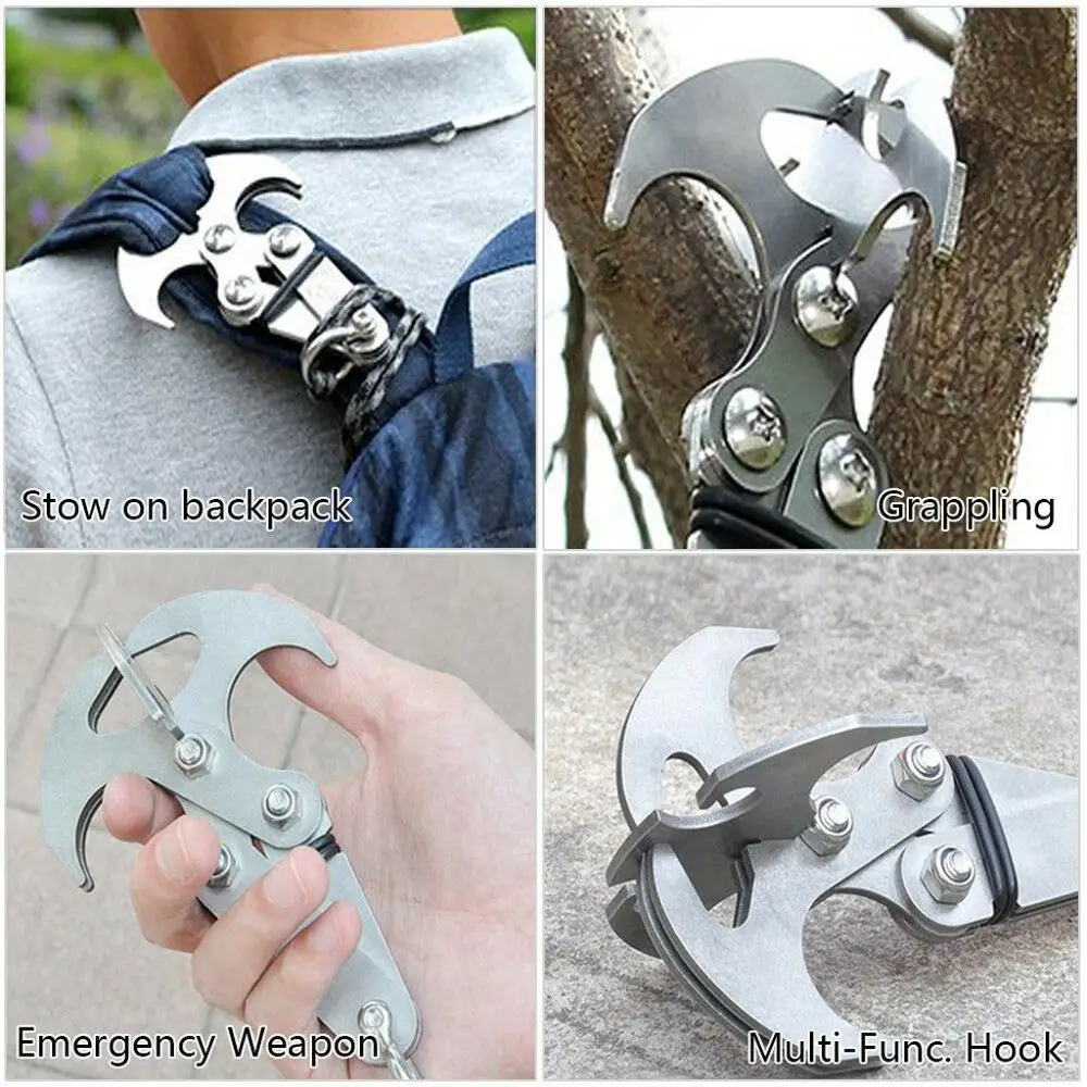 

Climbing Tool Camping Hiking Carabiner Multifunction Stainless Steel Carbine Gravity Hook Foldable Grappling Climbing Claw Free