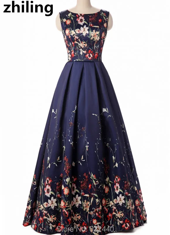 

Newest Printed Floral Satin Evening Dresses Floor Length Long Evening Prom Dress Women Formal Dress Party Gowns