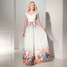3 Designs Lager V-ausschnitt Blumenmuster Blumendruck Chiffon Abend kleid Robe De Soiree Vestido De Festa Longo kaftan 2016
