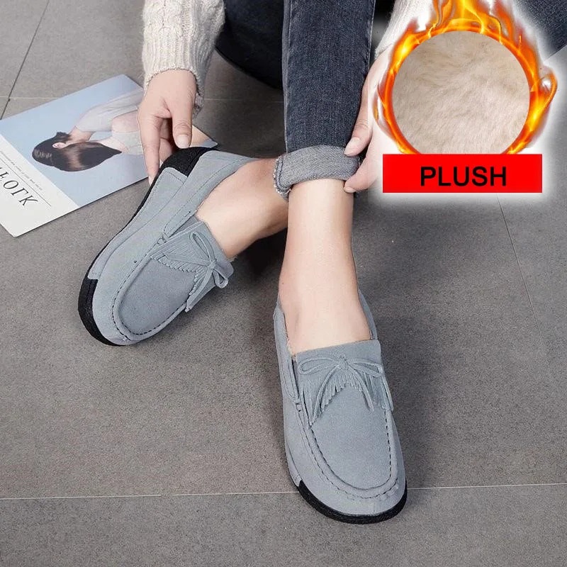 pele sapatos mulher mocassins apartamentos casuais de