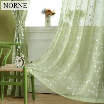 

NORNE Embroidered Voiles Semi Country stylle Sheer Curtains for Bedroom Living Room Kitchen Door Window Curtain Drape Panels