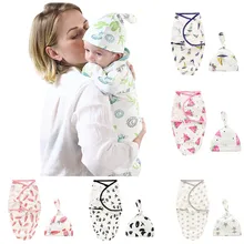Хит, комплект из 2 предметов, пеленка для новорожденных+ шапочка, Хлопковое одеяло, постельное белье, милый спальный мешок с принтом для младенцев 0-6 месяцев,@ 27