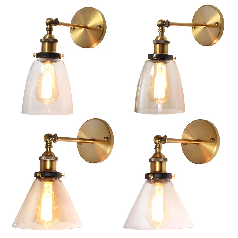 

American Retro LED Wall Lamp Industrial Style Restaurant Creative Personality Bedside Lamp Bedroom Simple Glass Wall Lamp E27