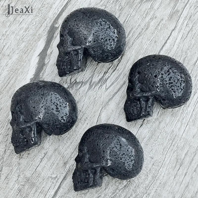 Impresionante estatua de calavera de Lava negra de 2 pulgadas piedra volcánica natural figura de calavera tallada a mano de cristal de cuarzo hueso feng shui sanación