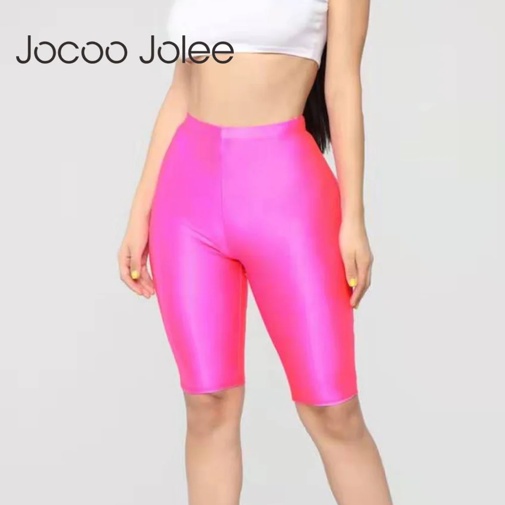 

Jocoo Jolee New Fluorescence Biker Shorts Tracksuit Slim Black Casual High Waist Shorts Women Fashion Solid Sexy Booty Shorts