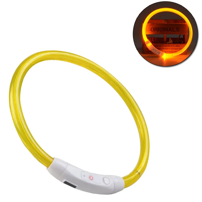 Новое поступление, разноцветный Перезаряжаемый USB светильник, регулируемый светодиодный ошейник для домашних животных, собак, ночная безопасность для маленьких и средних собак - Цвет: Цвет: желтый