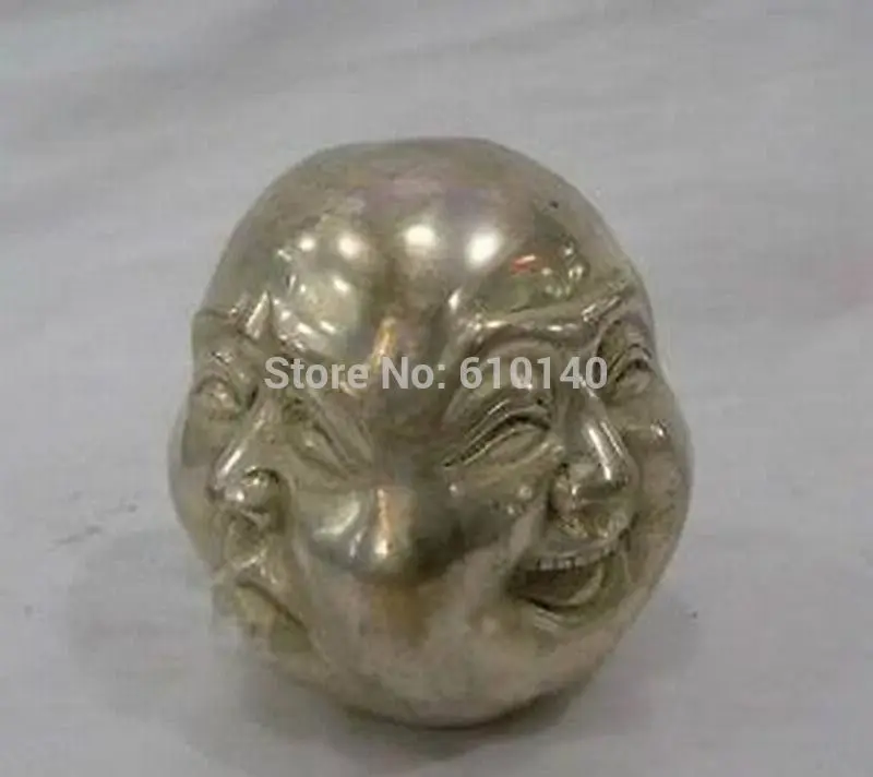 

LUCKY tibetan silver four face seal buddha head statue 2x2x2.5 inch