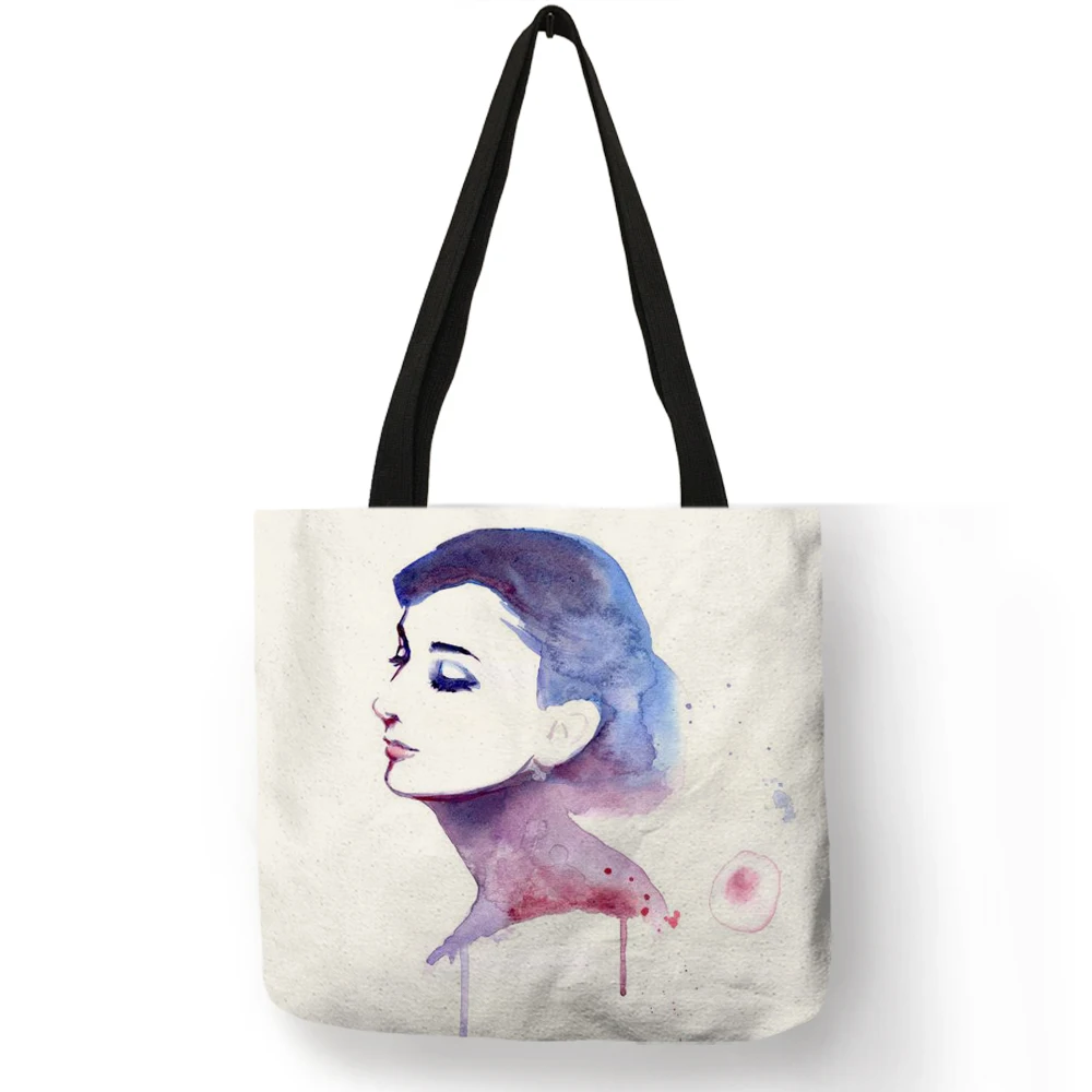 Exclusive Hand Bags for Women Famous Actress Hepburn Painting Shoulder Bag Eco Linen Fashion Lady Elegant Casual Handbag - Цвет: 011