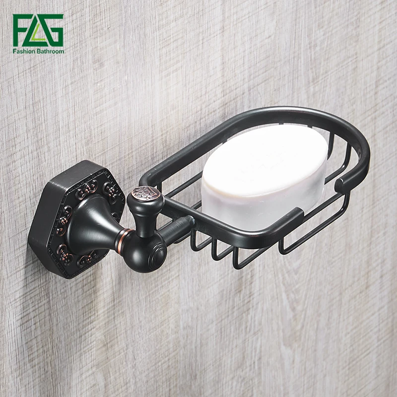 

FLG Soap Dishes Brass ORB Black Soap Basket Wall Mounted Shower Soap Dish Holder Bathroom Accessories Bath Hardware