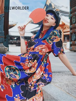 

2019 SELLWORLDER Women literary Vintage loose print chiffon shirt hong kong lady's dress