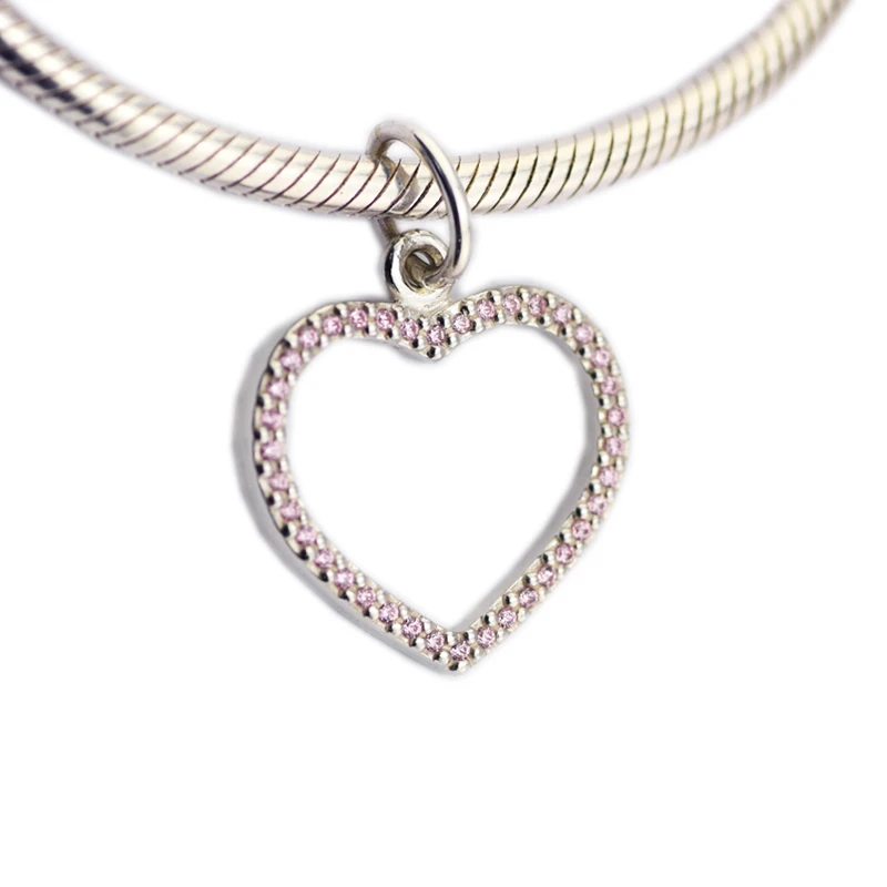 Подходит для Pandora Браслеты Be My Valentize Сердце Подвески с розовым CZ стерлингового серебра 925 ювелирные изделия бусины