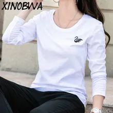 Европа для женщин весна Высокая мода О образным вырезом животных вышивка однотонная хлопковая футболка Топы корректирующие женские повседнев