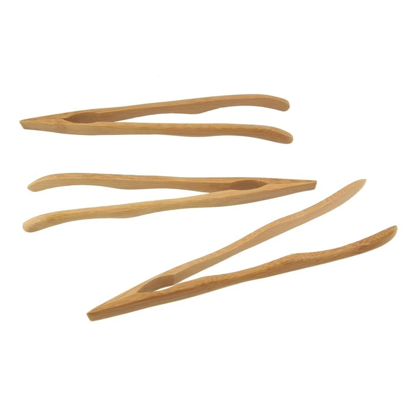 ABLA 16 см Многоразовые бамбуковые щипцы, изогнутые ручки, цвет древесины-10 шт.-щипцы для тостов