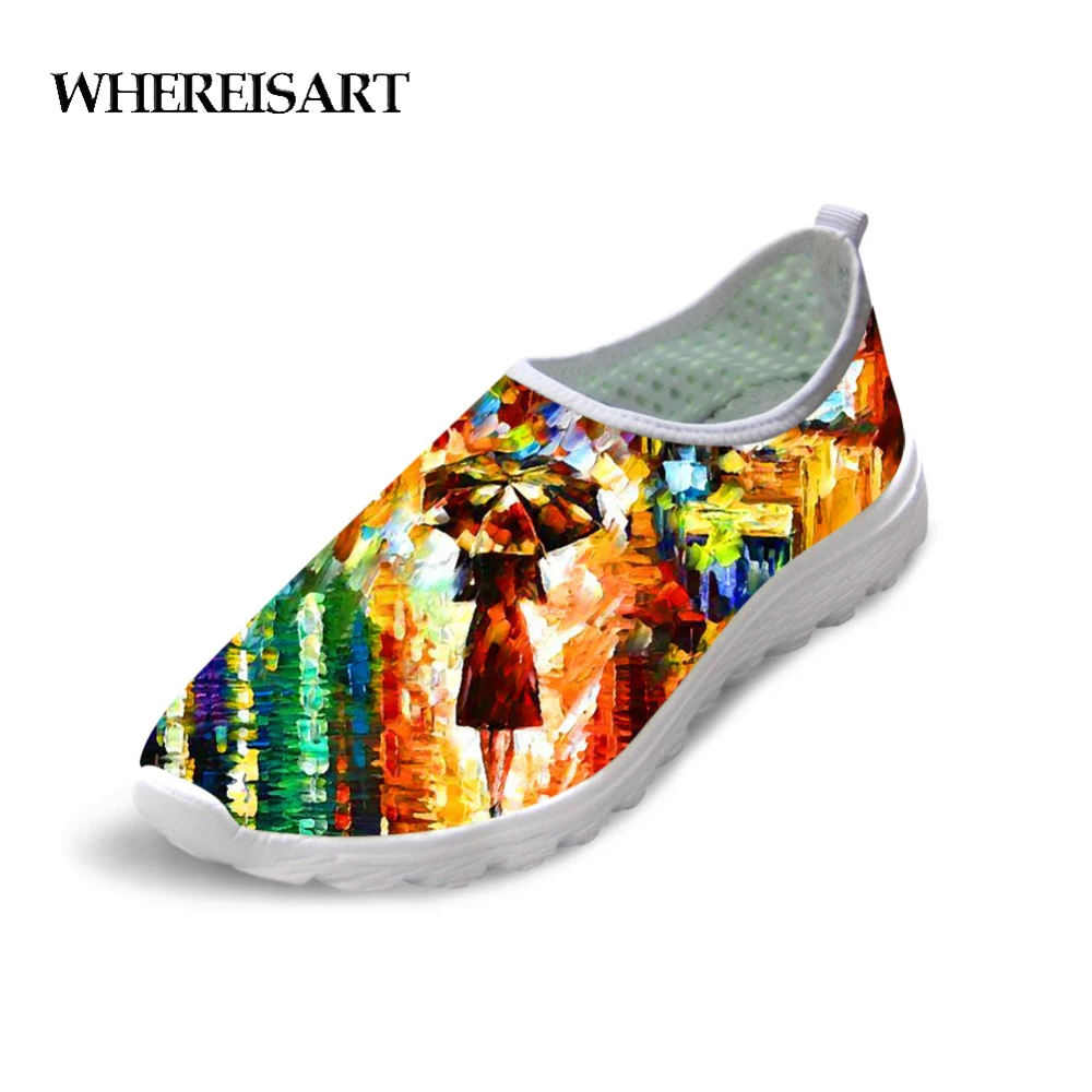 

WHEREISART Flats Women Casual Shoes 3D Painting Summer Comfortable Mesh Ladies Shoes Fashion Sneakers for Teenage Girls Leisure