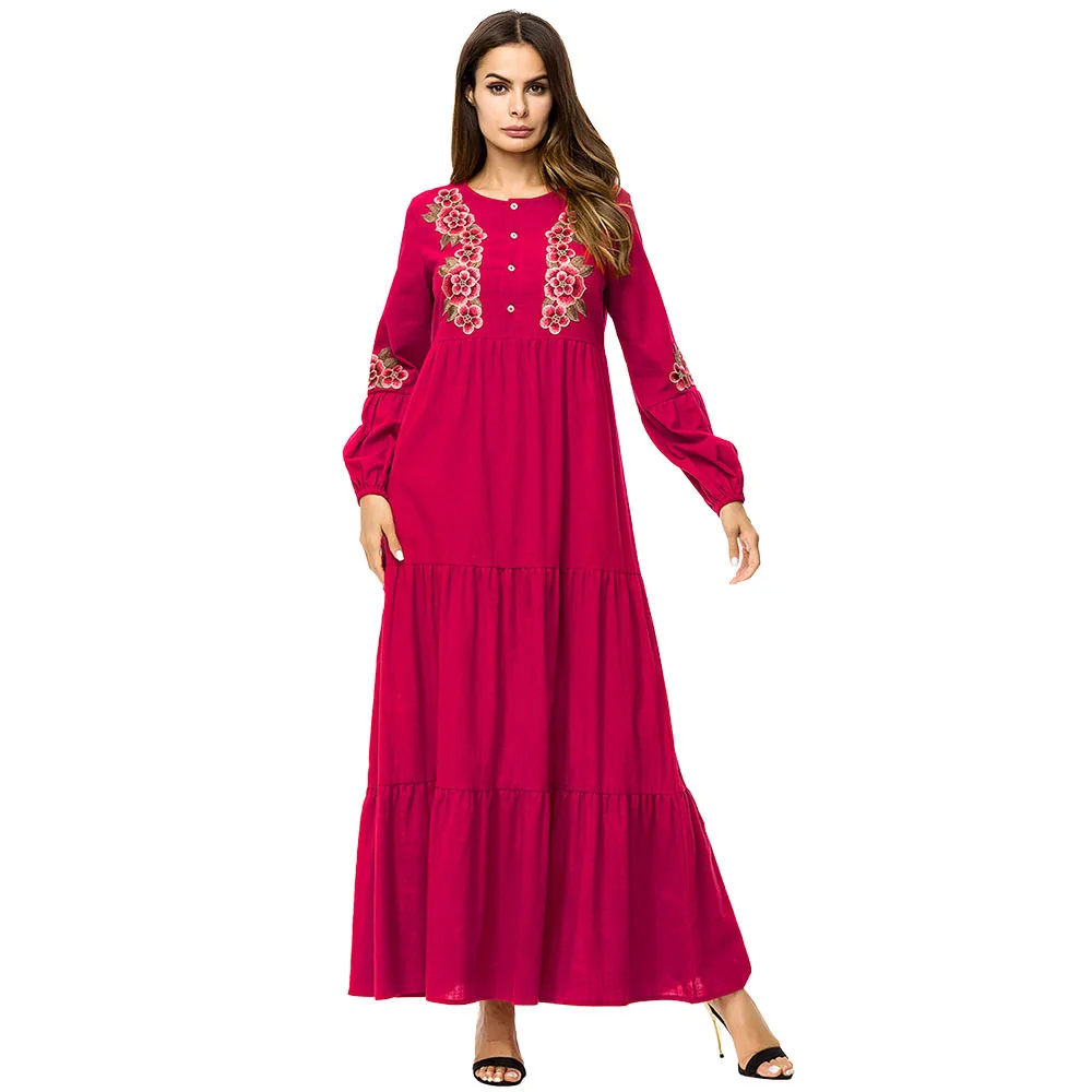 Women Muslim Abaya Dress O Neck Long Sleeve Big Size 4XL Flower...