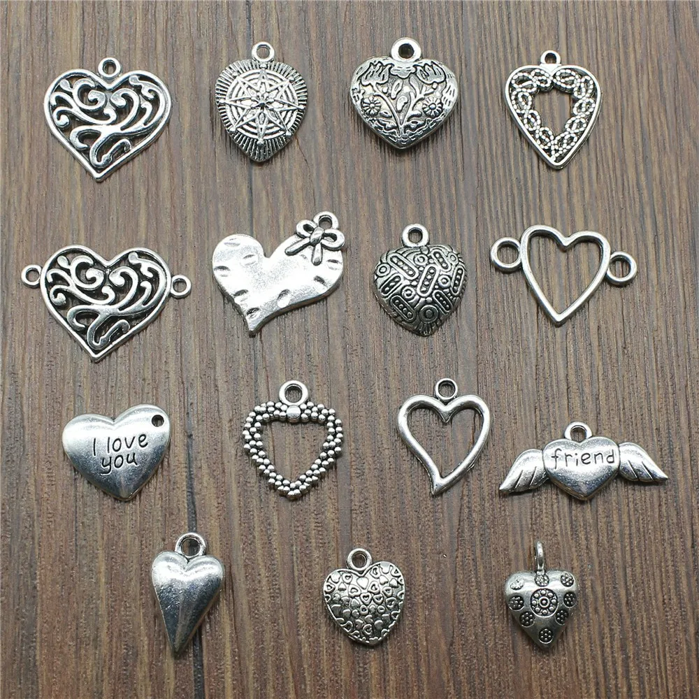 

10pcs/lot Antique Silver Color Heart Charm Pendants Jewelry Accessories Small Heart Charm For DIY Jewelry Making