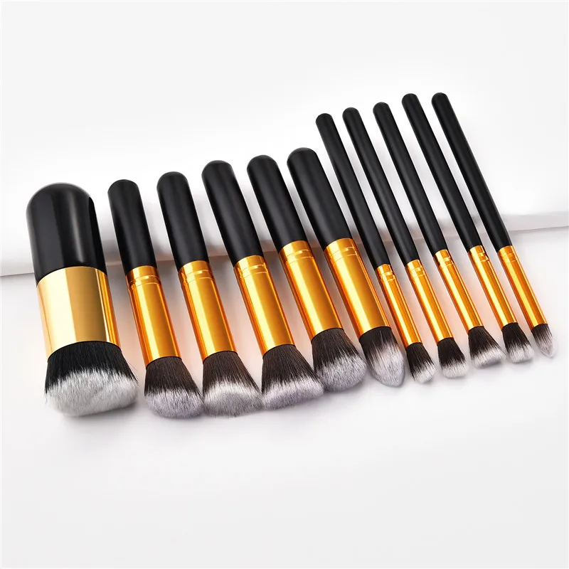 

11pcs/lot Makeup Brushes Set Black Gold wooden Handle for Foundation Powder Blush Eyeshadow Concealer Make up Brushes KIT TM019