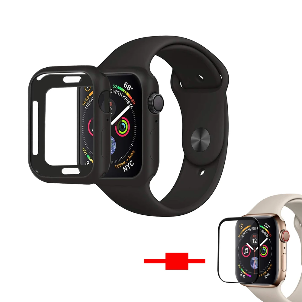 

NEW Colors Soft Silicone Case For Apple Watch Series 4 40mm 44mm Case Cover Frame Full Protection+Screen Protector