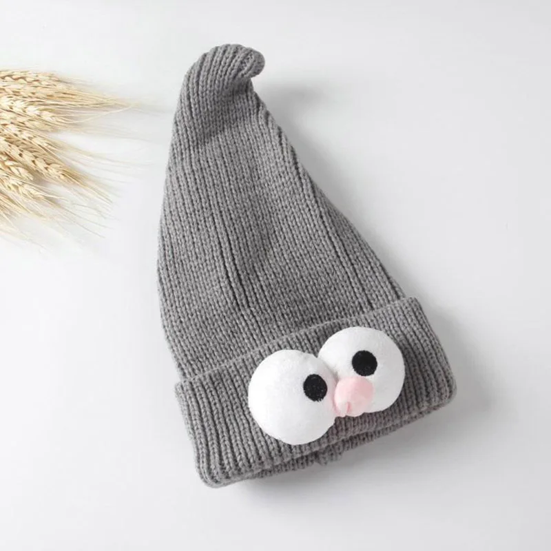 Зимняя теплая шапка для младенца для детей, вязаные шапки с большими глазами, шапка с рисунком для маленьких мальчиков и девочек, вязаная шапочка - Цвет: Style 1 Gray