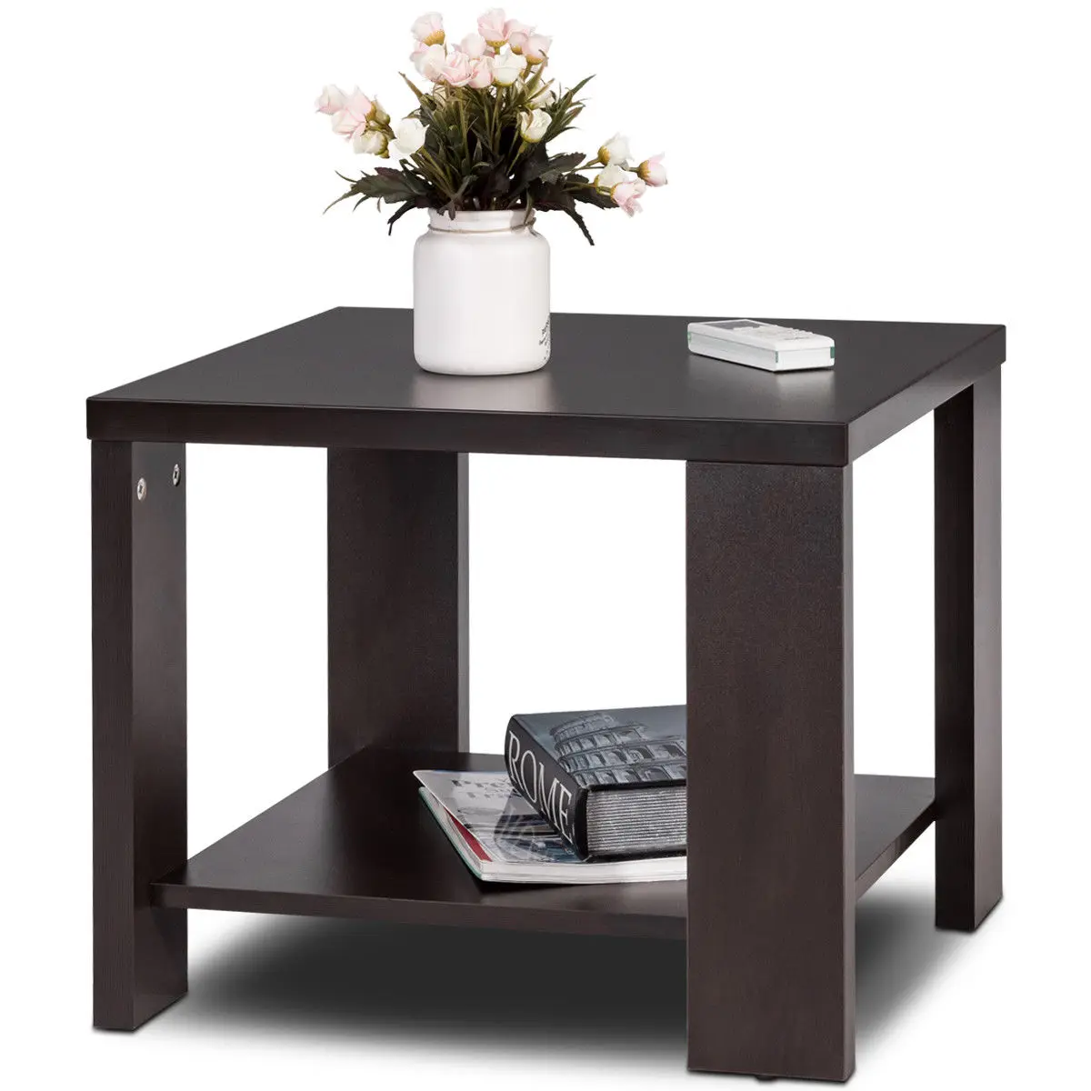 Giantex Living Room End Coffee Table Square Sofa Side coffee Tea Table with Storage Shelf Modern Wood Home Furniture HW56759CF
