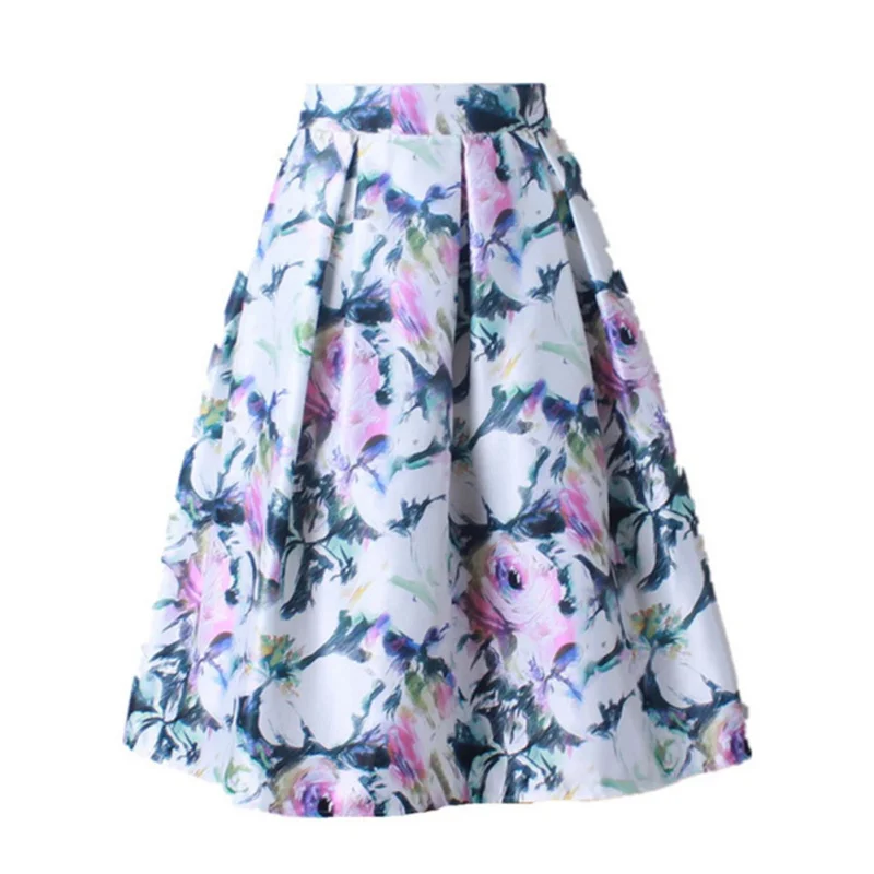 2017 Summer&Autumn Women Skirt Vintage Peach Blossom Floral Print High ...